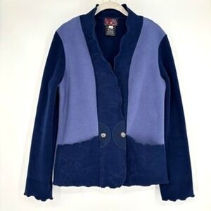 Vintage Red Rover Fleece Jacket‎ Blue Embossed Button Short USA Made Size S